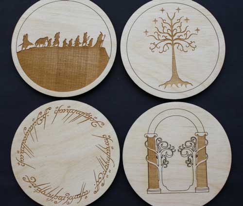 Set of four Lord of the Rings coaster designs